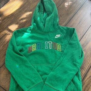 Nike Kids Green Hoodie with Multicolor Gratitude Design